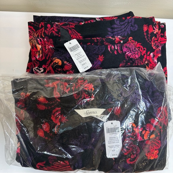 Soma Black Elegant Scroll Cool Nights Soft Surroundings Pajama Set XS/SM - Picture 7 of 7